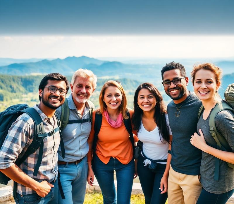 Happy travelers group